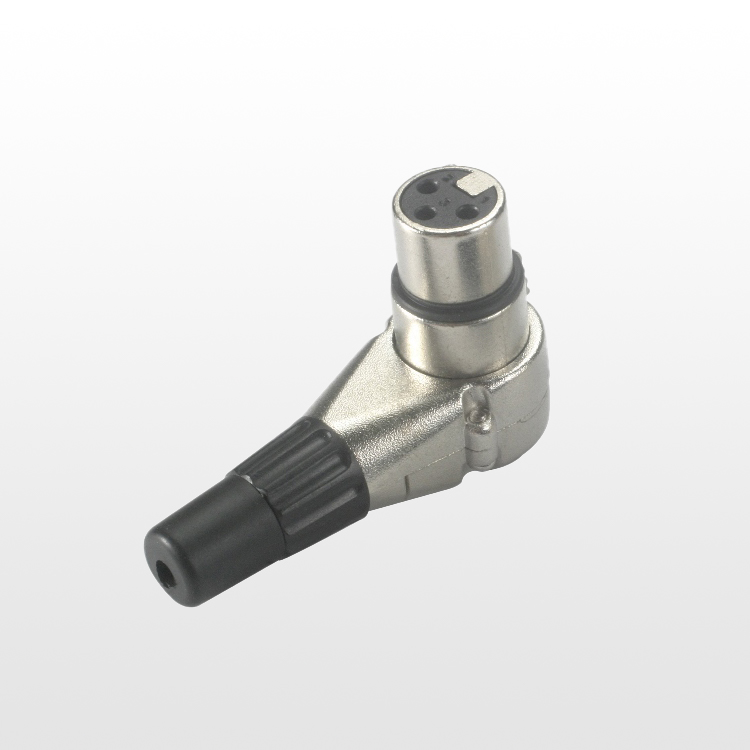 XLR female connector, right angle, nickle plated, plastic cap